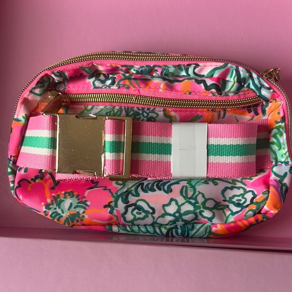 Lilly Pulitzer Pink and Green Cosmetic Bag with Tropical Floral Design - Picture 3 of 6